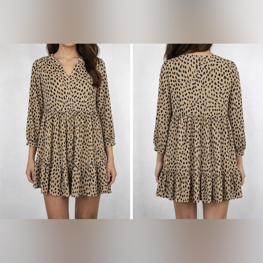 Vince Camuto Leopard Print Long Sleeve Tiered Dress NWT Size S